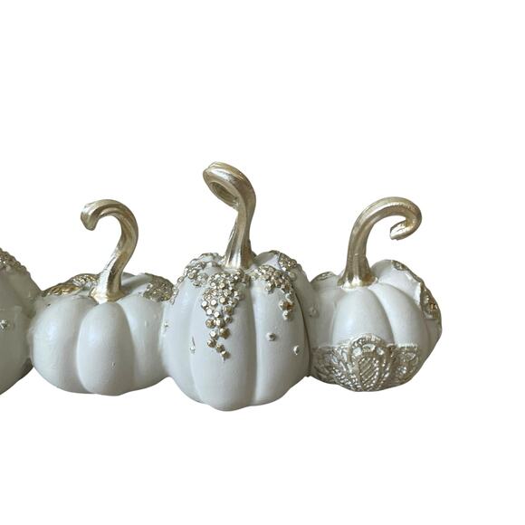 Give Thanks THANKFUL Pumpkins 17.5in Resin White & Gold Fall Designer Decor NEW - Picture 6 of 15